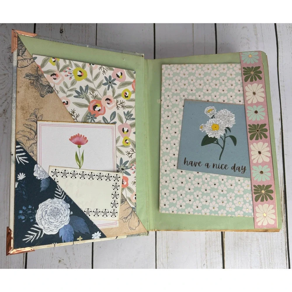 Handmade Botanical Junk Journal Floral Scrapbook Hardcover Ribbon Tie Ephemera